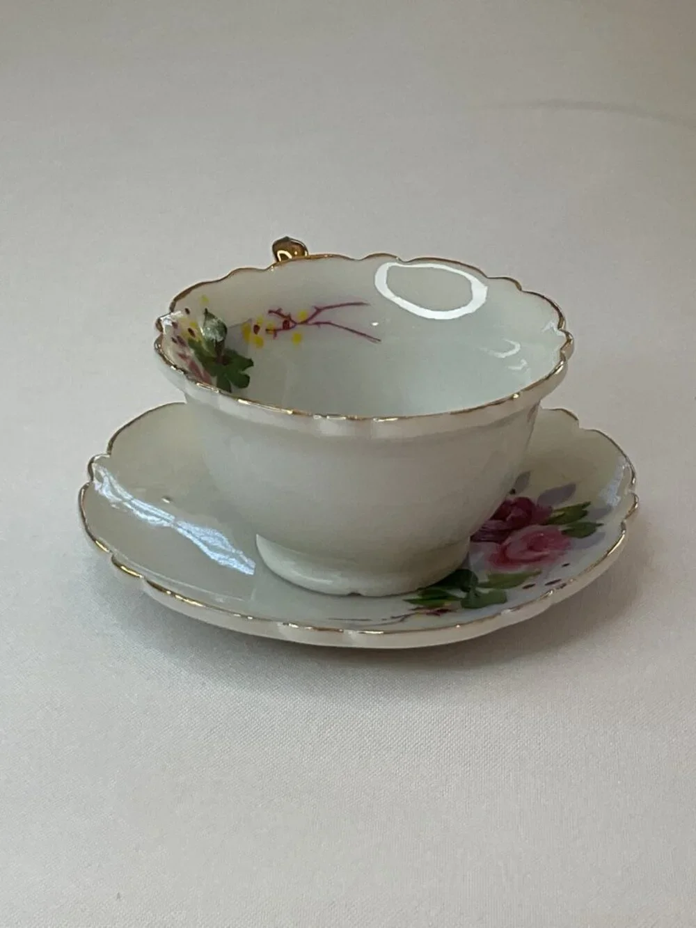 Vintage Miniature Japanese Hand Painted Cup & Saucer Set Cottage Dollhouse Tea‎
